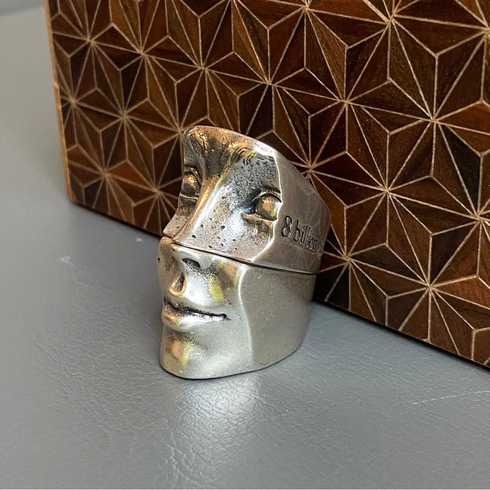Sterling Silver Sculpted Face Ring - Silver